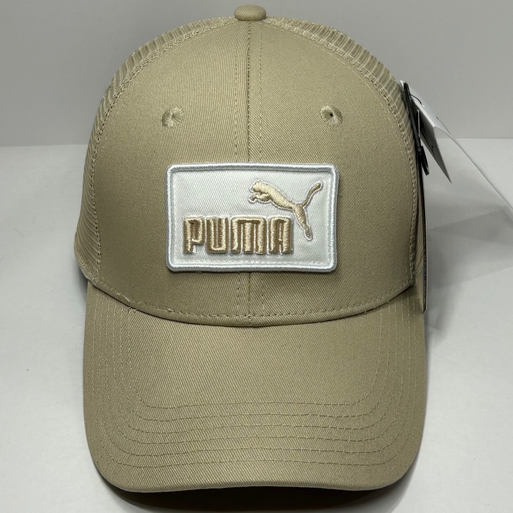 Puma Hat Light Beige Mesh Snapback Cap Logo Patch OSFA Brand New